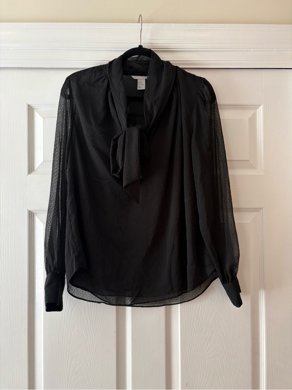 H&M Black Tie-Neck Sheer Blouse